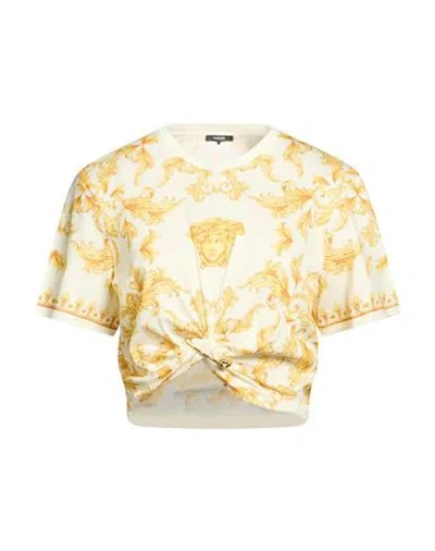 Versace Woman T-shirt Cream Size 12 Cotton In White