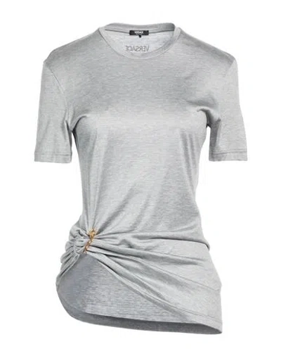 Versace Woman T-shirt Grey Size 2 Silk, Cotton In Gray