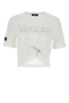 Versace Cotton Cropped T-shirt Front Drape In Multicolor