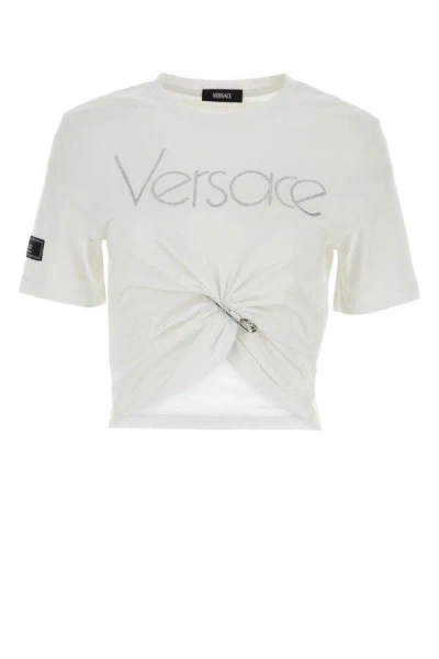 Versace Woman Tshirt Jersey Fabric Hotfix Embroidery Series Logo In Multicolor