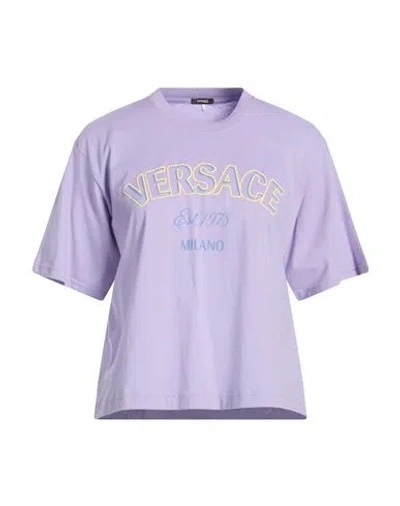 Versace Woman T-shirt Lilac Size 10 Cotton In Purple