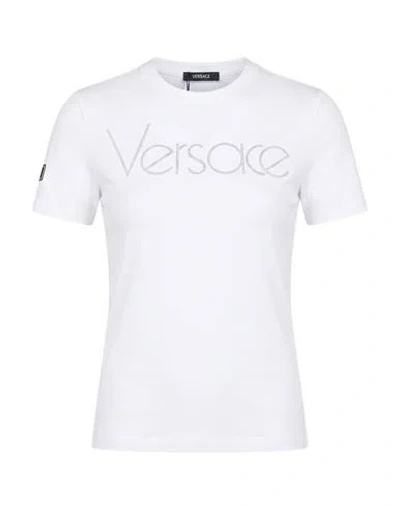 Versace Woman T-shirt White Size 0 Cotton, Elastane, Glass