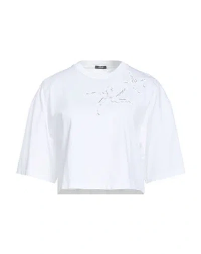 Versace Woman T-shirt White Size 10 Cotton, Polyester, Polyamide, Metallic Polyester, Glass