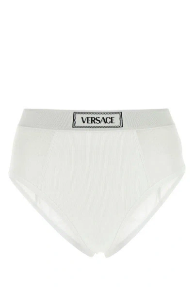 Versace Ribbed Stretch-cotton Briefs In White