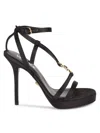 Versace Satin Ankle Strap Sandals With Golden And Rhinestone Logo 12 In Black
