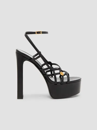 Versace Women's 140mm Medusa-detail Leather Platform Sandals In Black