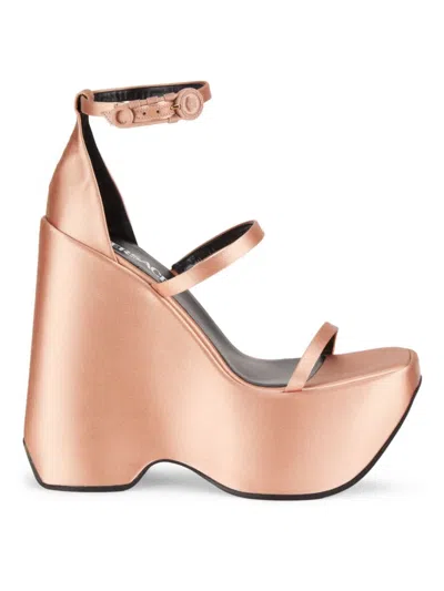 Versace Women's 165mm Satin Platform Wedge Sandals In Light Pink
