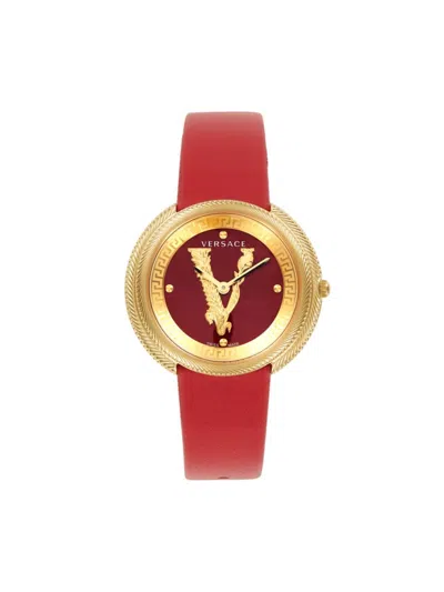 Versace Women's 38mm Stainless Steel & Leather Strap Watch In Red