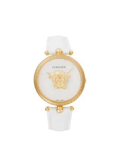Versace Women's 39mm Goldtone Ip Stainless Steel & Croc Embossed Leather Strap Watch In Sapphire