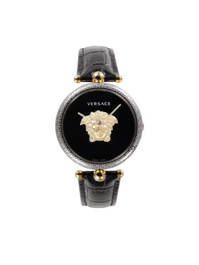 Versace Women's 39mm Two Tone Ip Stainless Steel & Croc Embossed Leather Strap Watch In Black