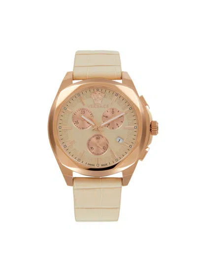Versace Women's 40mm Ip Rose Goldtone Stainless Steel & Leather Strap Chronograph Watch