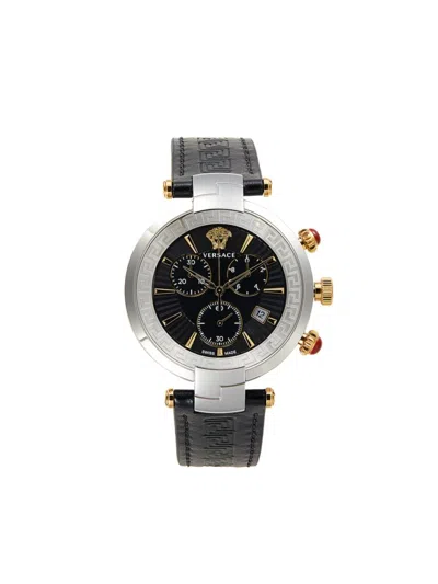 Versace Women's 41mm Stainless Steel & Grecca Leather Strap Chronograph Watch In Black