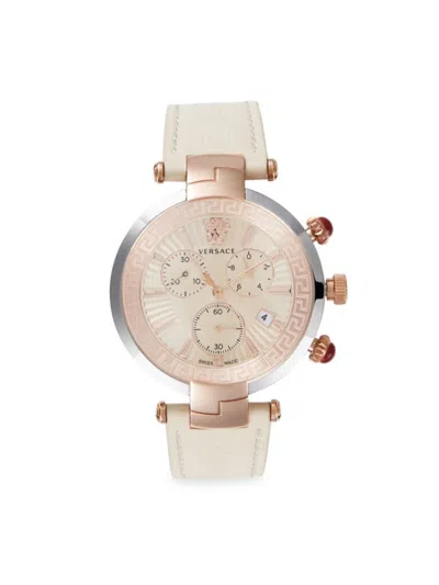 Versace Women's 41mm Stainless Steel Case & Leather Strap Chronograph Watch In Ivory