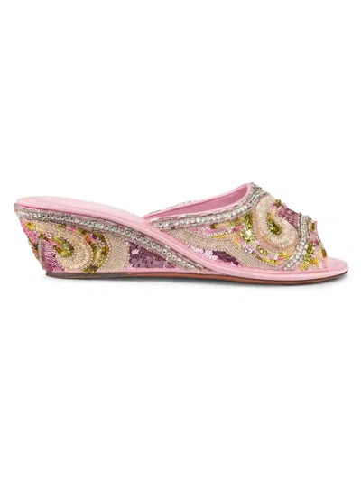 Versace Women's 50mm Beaded Mule Wedges In Pink