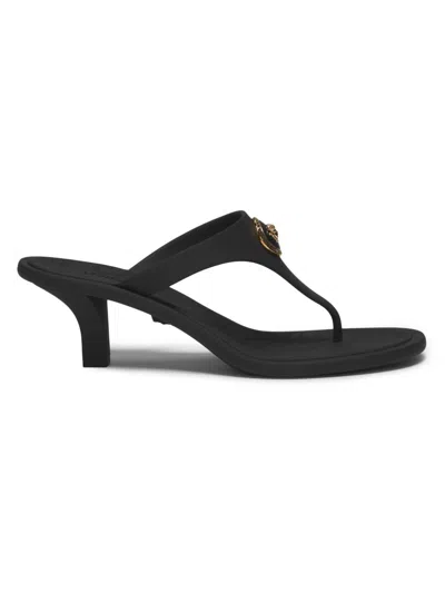 Versace Kitten Heel Thong Sandals With Medusa Detail In Black