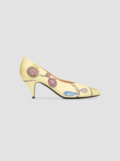 Versace Tina Printed Satin Pumps In Yellow