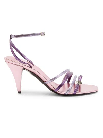 Versace 80mm Medusa Metallic Laminated Leather Sandals In Purple