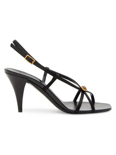 Versace Minimalist Silk And Nylon Sandals With Gold Emblem In Multi