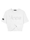Versace Crystal-embellished Cropped T-shirt In White Crystal