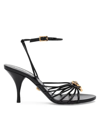 Versace Nappa Leather Sandals Strappy Design Ankle Strap In Animal Print