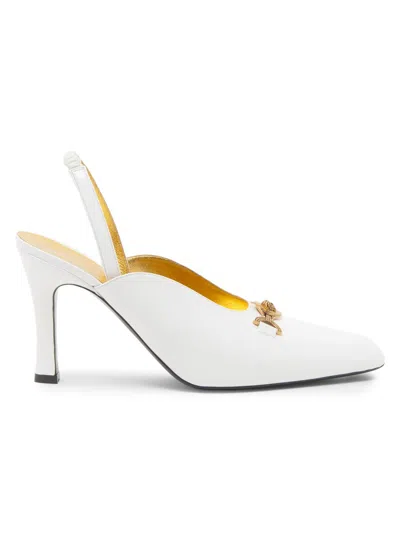 Versace Women's 90mm Medusa-detail Leather Slingback Pumps In White