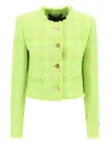 Versace Fringed Metallic Checked Wool-blend Tweed Jacket