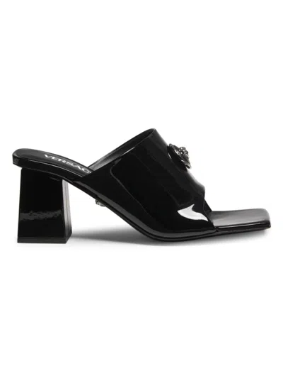 Versace Medusa Plaque 70mm Leather Mules In Black Palladium