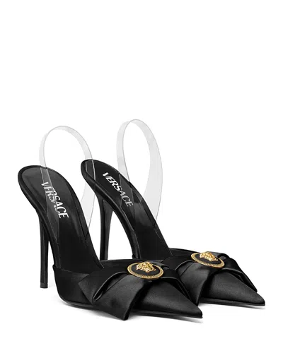 Versace Bow-detail Satin Pumps In Black