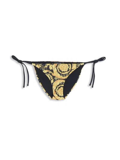 Versace Ss92 Baroque Patterned Bikini Slip In Fdo Black Gold Print