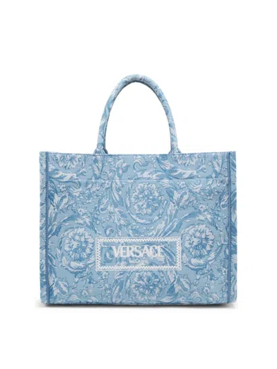 Versace Women's Barocco Jacquard Tote Bag In Baby Blue