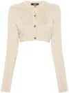 Versace Barocco Texture Cropped Cardigan In Beige