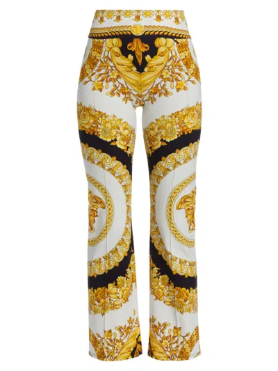 Versace Women's Barocco Yoga Pants In White Gold Black