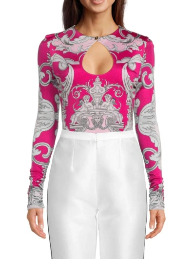 Versace Women's Baroque Print Cutout Bodysuit In Pink