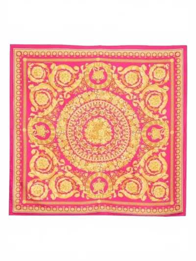 Versace Women's Baroque-inspired Silk Scarf In Fuchsia And Gold In Multi
