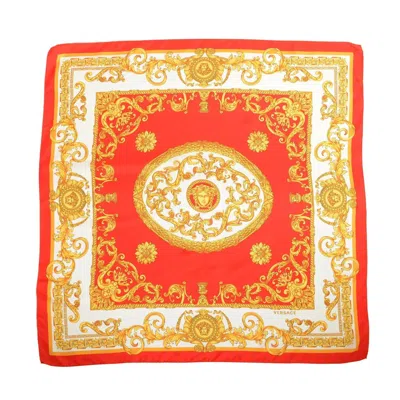 Versace Women's Baroque-inspired Silk Scarf In Red, White, And Gold