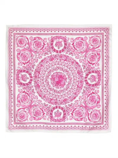 Versace Women's Baroque-inspired Silk Scarf In White And Pink