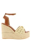 Versace Beige Platform Braided Raffia Flats In Beige