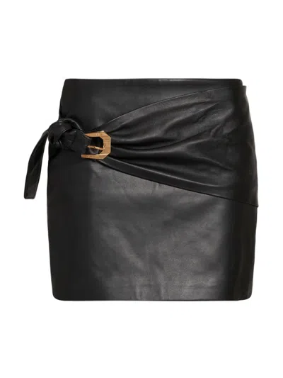Versace Women's Belted Leather Skirt In Black