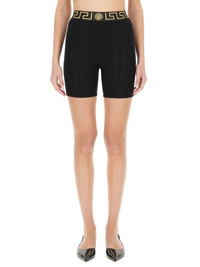 Versace Women Bermuda Shorts With Greek Border In Black