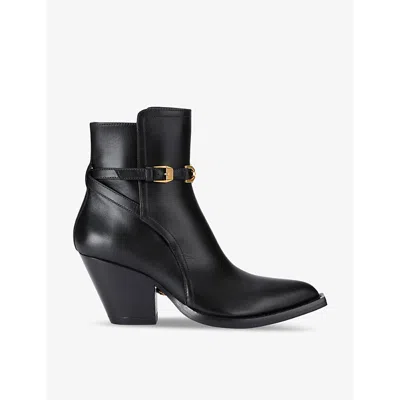 VERSACE WOMENS BLACK CAMPEROS WESTERN LEATHER HEELED ANKLE BOOTS