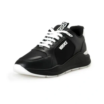 Pre-owned Versace Women's Black Canvas Leather Logo Sneakers Shoes