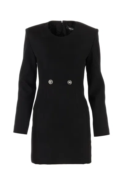 Versace Women Black Grain De Poudre Mini Dress