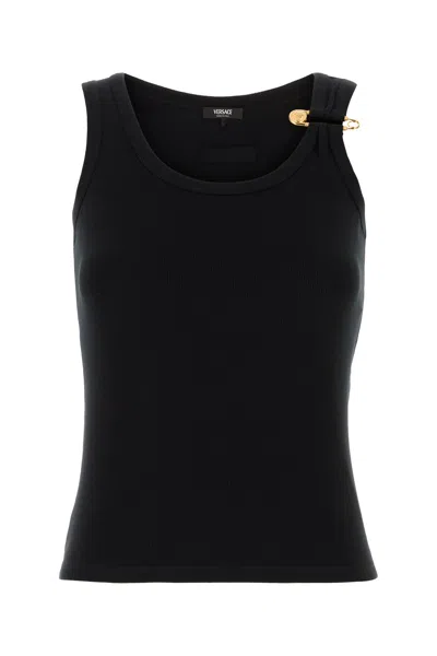Versace Women Black Stretch Cotton Tank Top In Burgundy