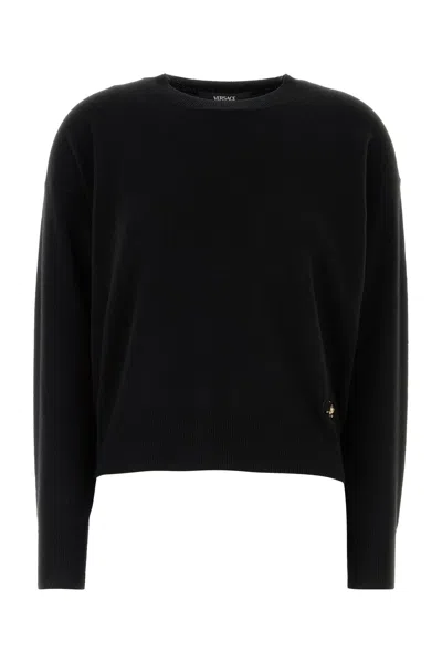 Versace Women Black Stretch Wool Blend Sweater