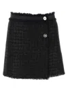 Versace Tweed Mini Skirt With High-waisted Fringe Detail In Black