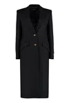 VERSACE WOMEN'S BLACK WOOL BLEND JACKET WITH PEAK LAPEL COLLAR AND CONTRASTING BUTTONS