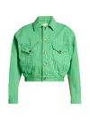 Versace Oversized Blouson Denim Jacket In Pale Green