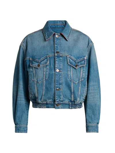 Versace Women's Blouson Denim Leather-trim Jacket In Blue