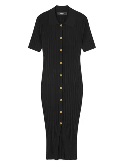 Versace Women's Button-front Rib-knit Dress In Black