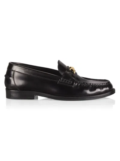 Versace Women's Calf Leather Loafers In Black Gold